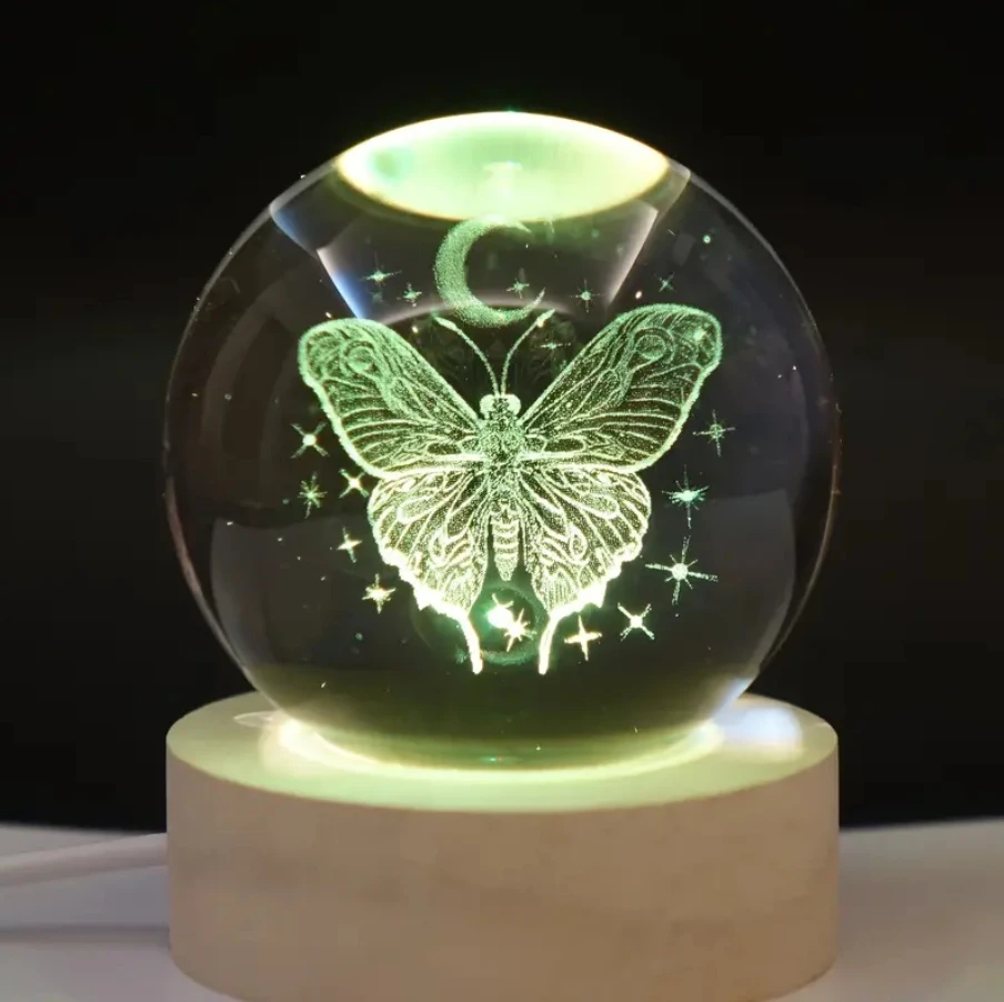 Unicorn 3D Crystal Ball Internal Carving Colorful Light